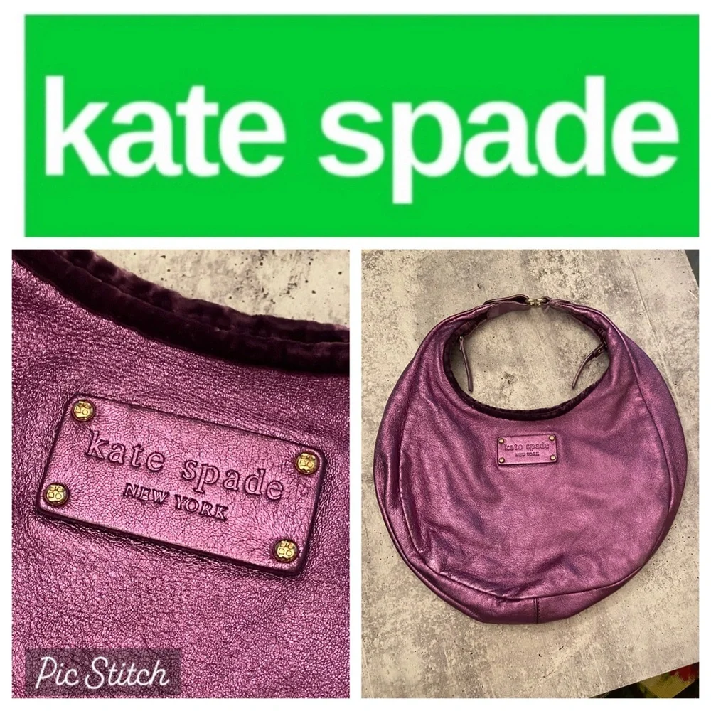 Vintage Authentic Rare Y2K Purple Metallic Leather Kate Spade Mini Hobo Bag